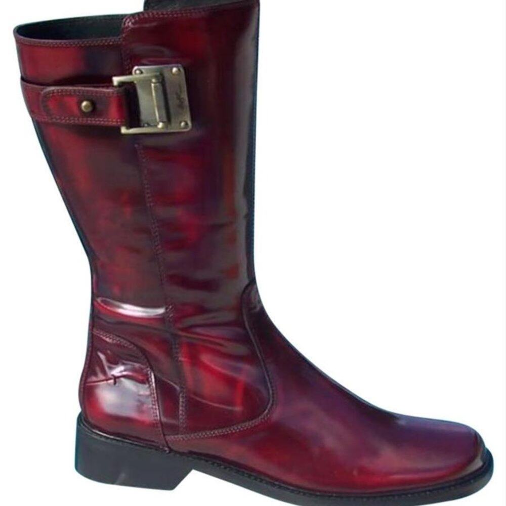 Donald Pliner Peace RED Polished Calf Boot Shoe Riding Boot New Couture $495 NWT